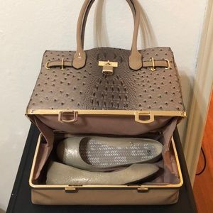 Faux Ostrich & Patent Trunk Bag w/Shoe Compartment